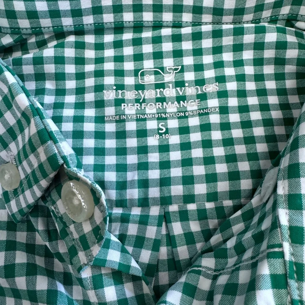 Vineyard Vines Performance Boys Gingham Button Down Shirt Size Small - Picture 3 of 5